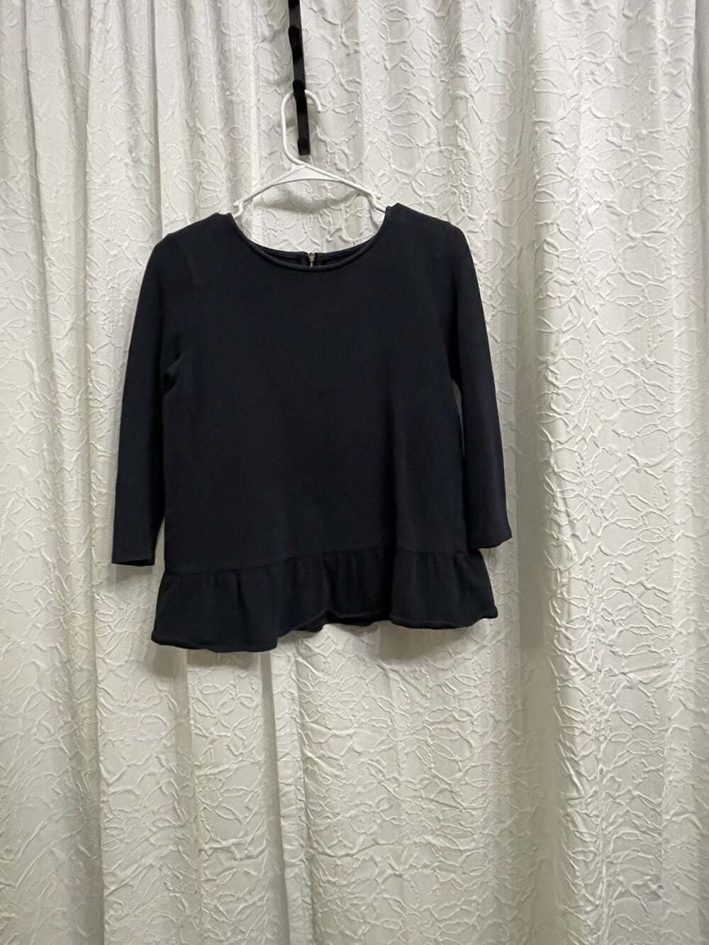 Talbots Ruffle Hem Peplum Top Size P Black Cotton Long Sleeve Blouse
